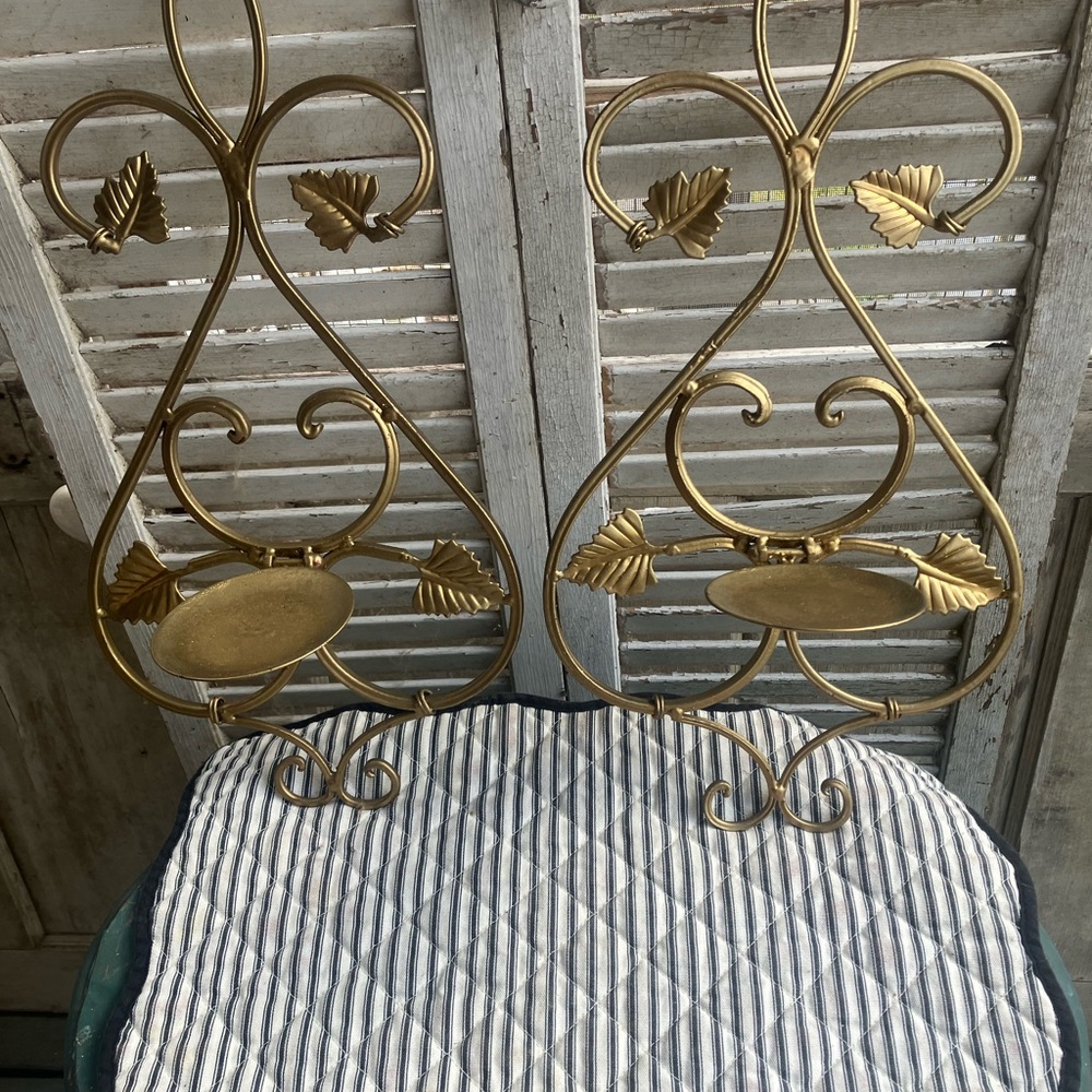 Vintage Gold Metal Wall Plaques - Pair.  Holds Candles
